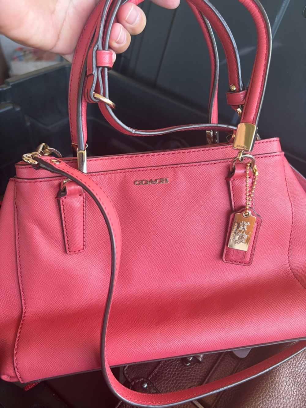 Coach Coral Pink Leather Satchel with Gold Hardware